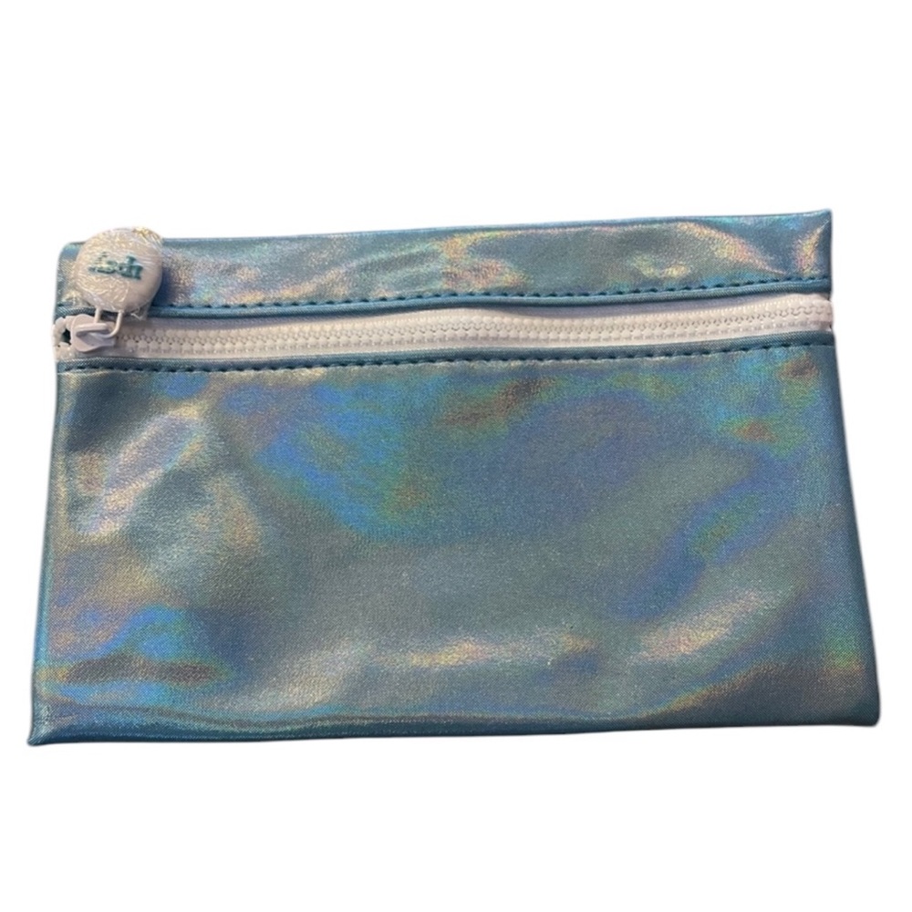 Ipsy Makeup Bag "Blue Metallic" with White Zipper and Blue Interior.